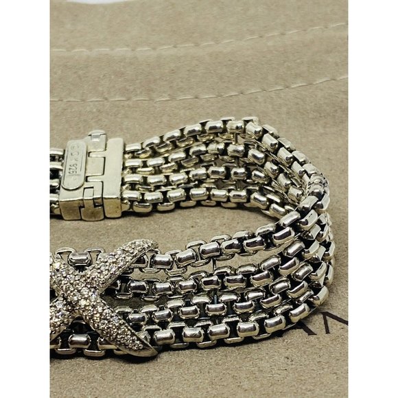 David Yurman 4 Strand 0.53ct Diamond " X " Sterling Silver Link Chain Bracelet - Picture 3 of 10